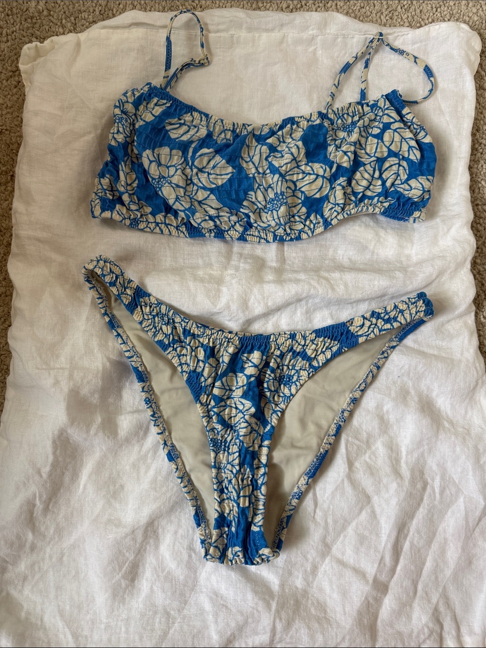 TRIANGL Blue Floral Smocked Bikini